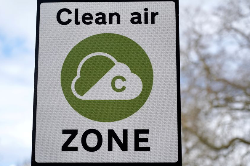 Roadside sign indicating a clean air zone