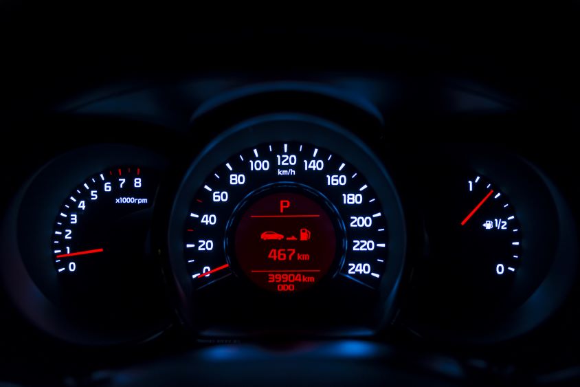 Dials on car dashboard