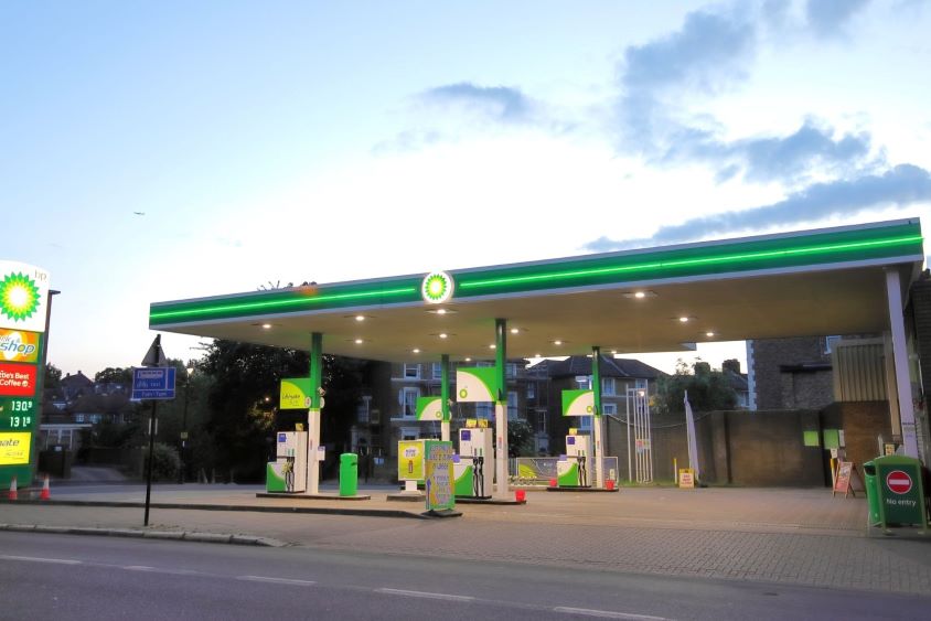 BP fuelling station at eveningtime