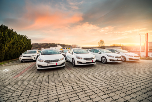 Fleet of new cars on a forecourt