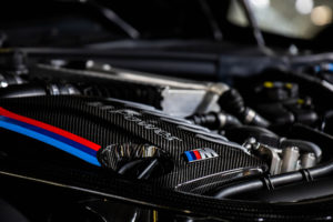 Close up of performance BMW M-badged engine