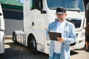 worker carrying out HGV daily checks