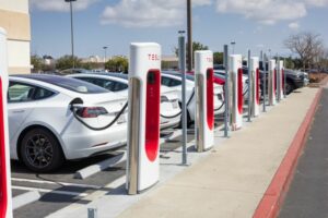 Fleet of electric vehicles being charged