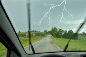 Lightning shown from inside vehicle